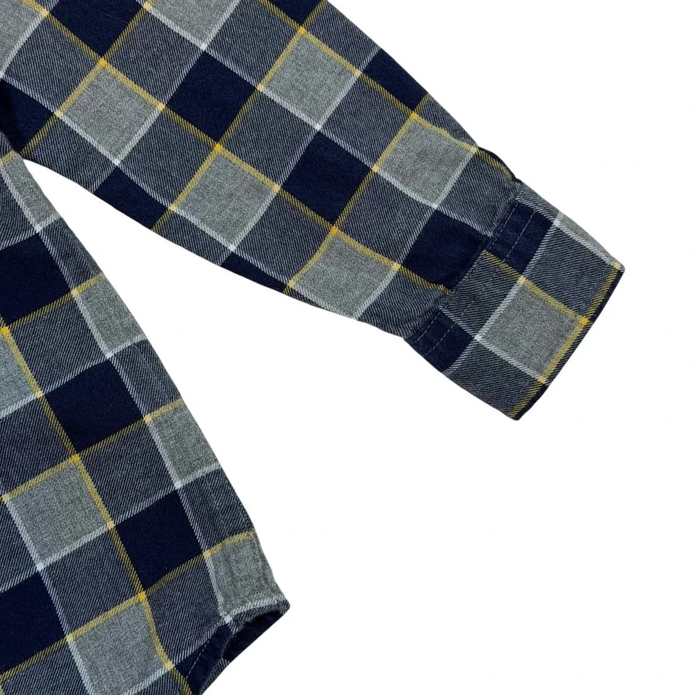 Janie and Jack Boys Navy Blue Grey Yellow Plaid Button Down Shirt Size 5